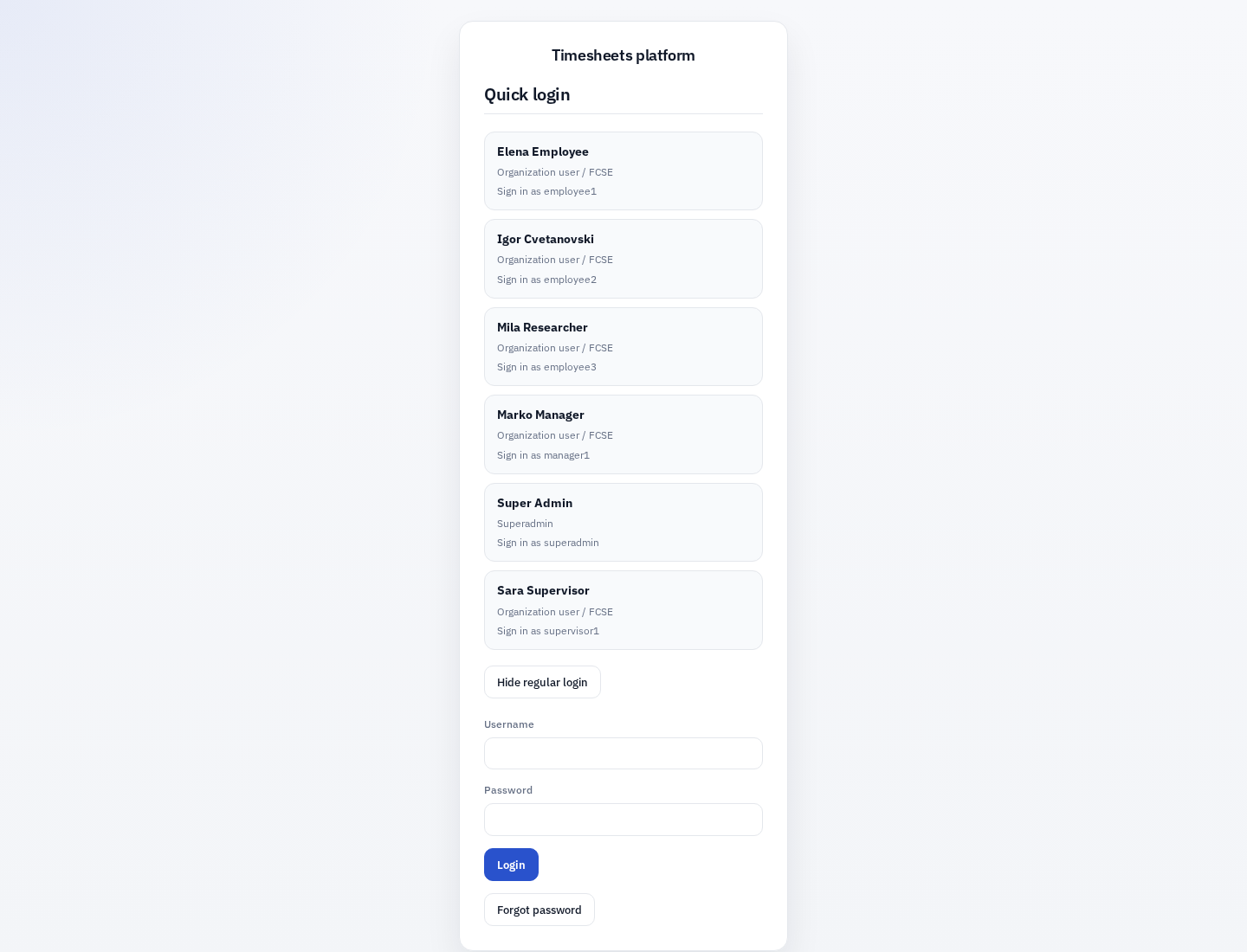 Regular login form with email and password