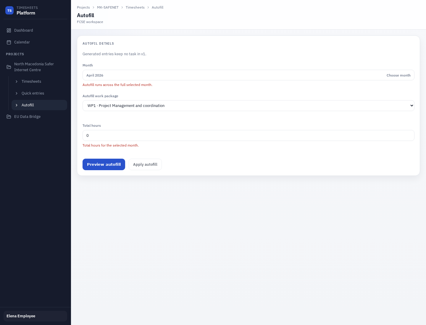 Employee autofill page