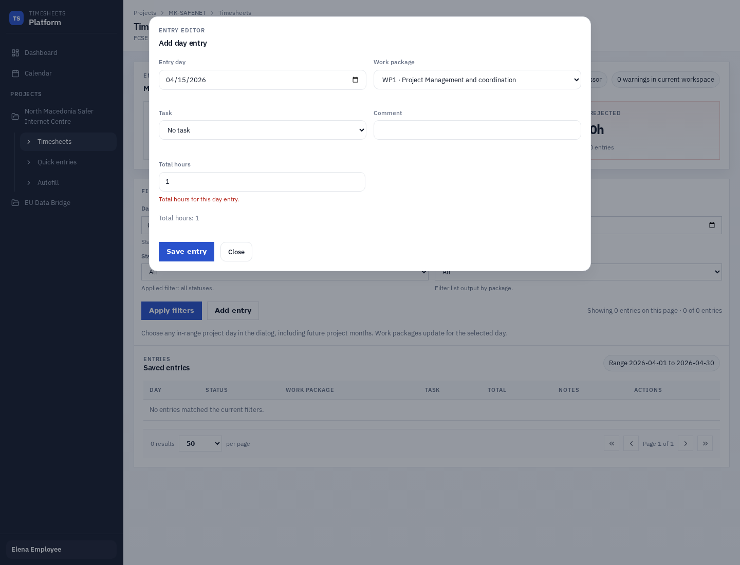 Employee add entry dialog