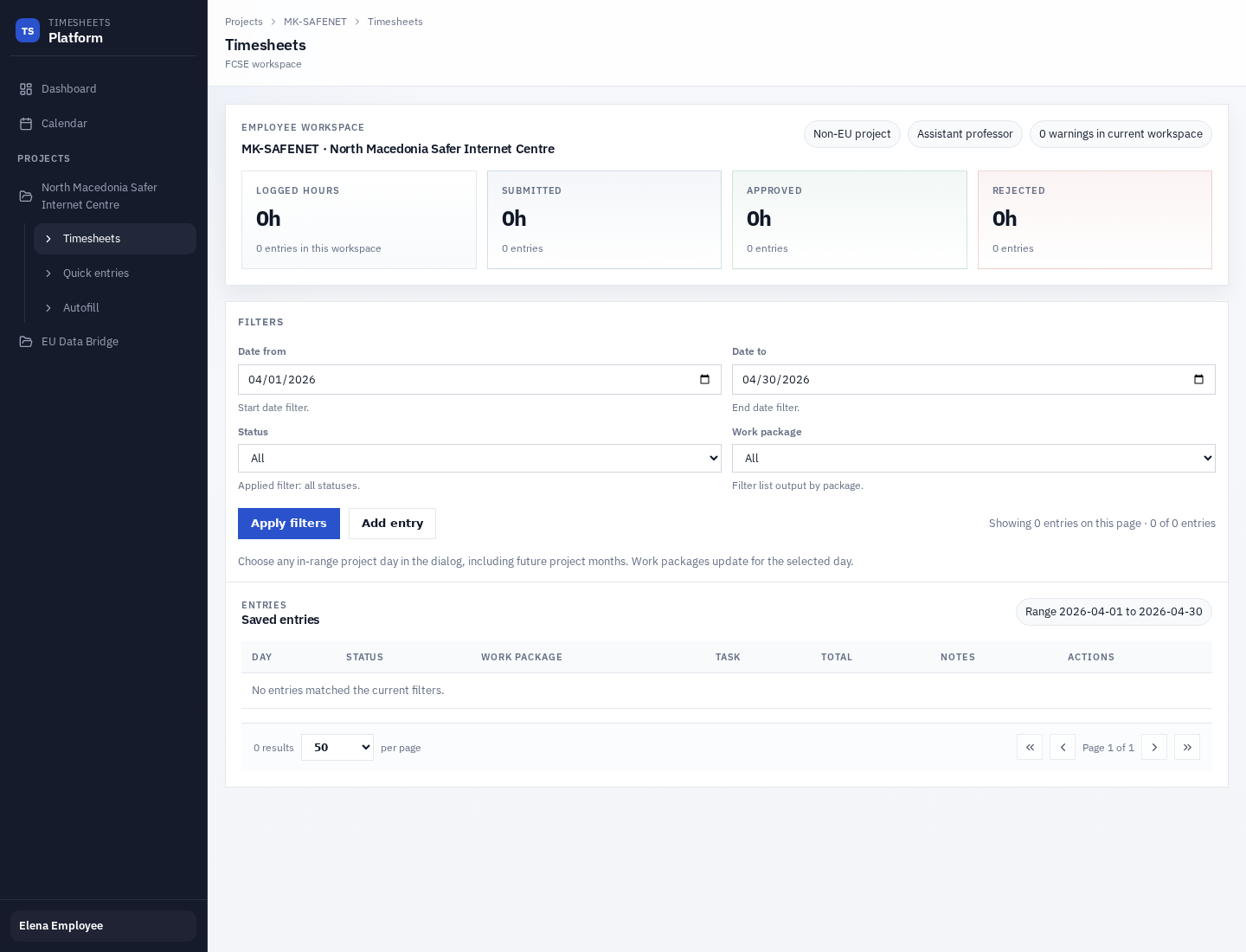 Employee timesheets page