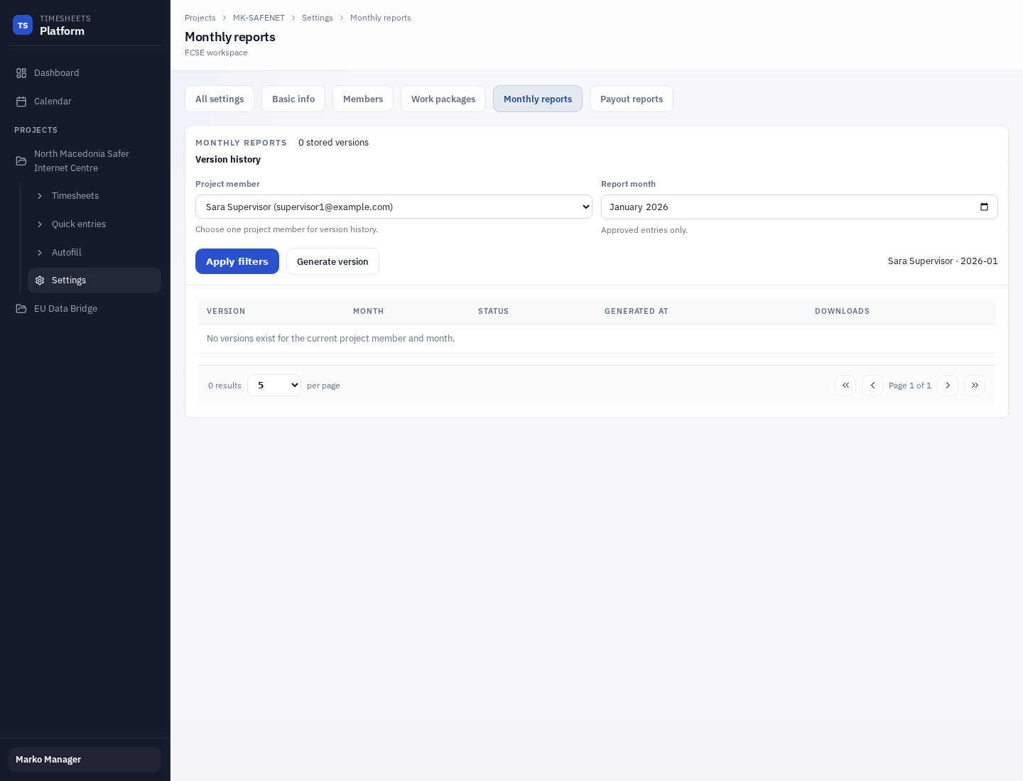 Manager monthly reports page