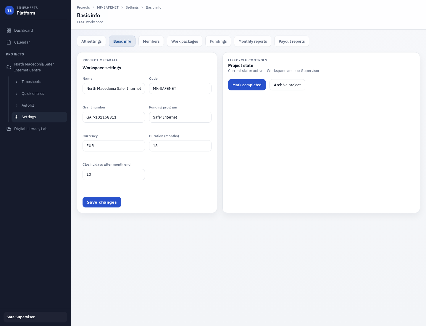 Supervisor basic info page