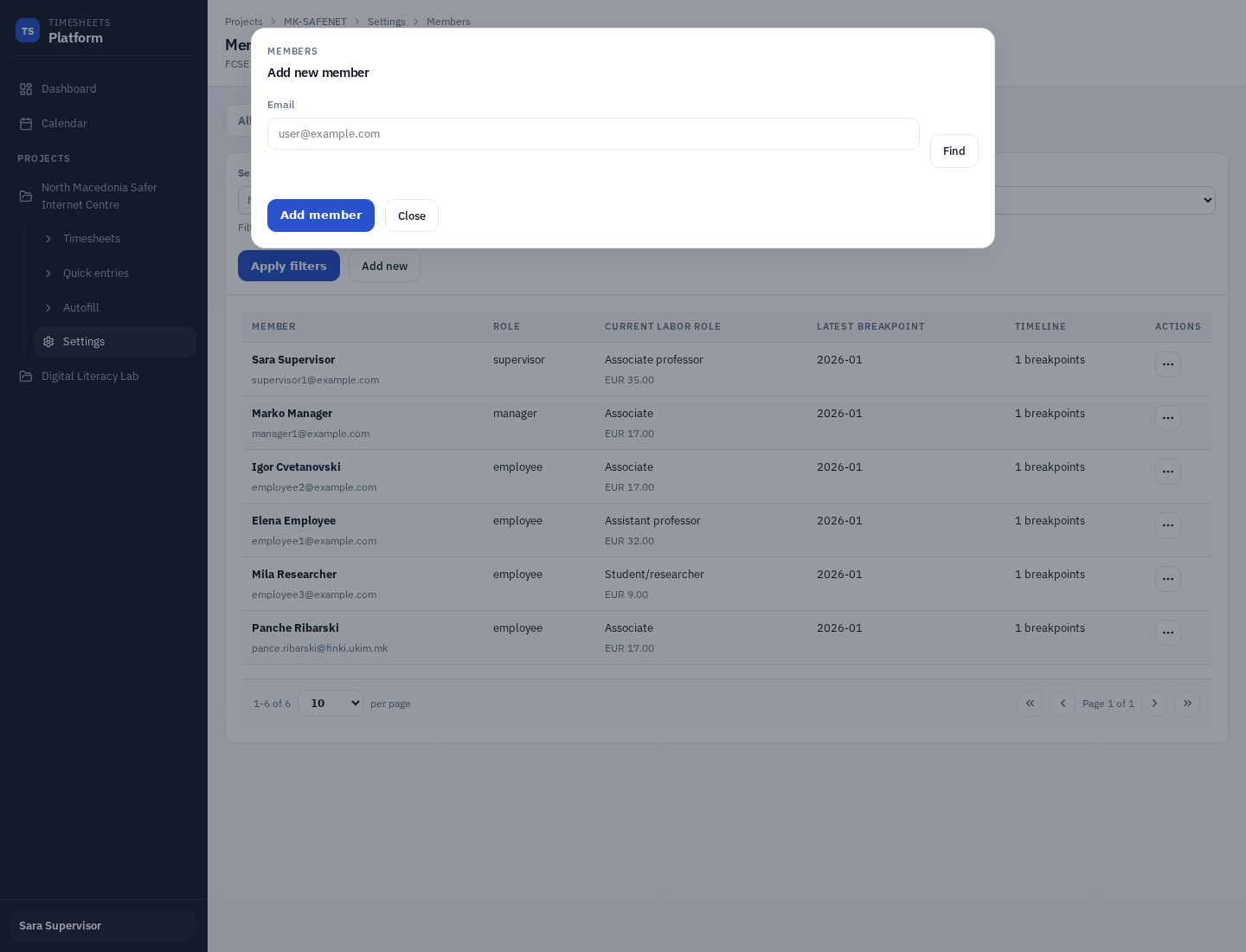 Supervisor add member dialog