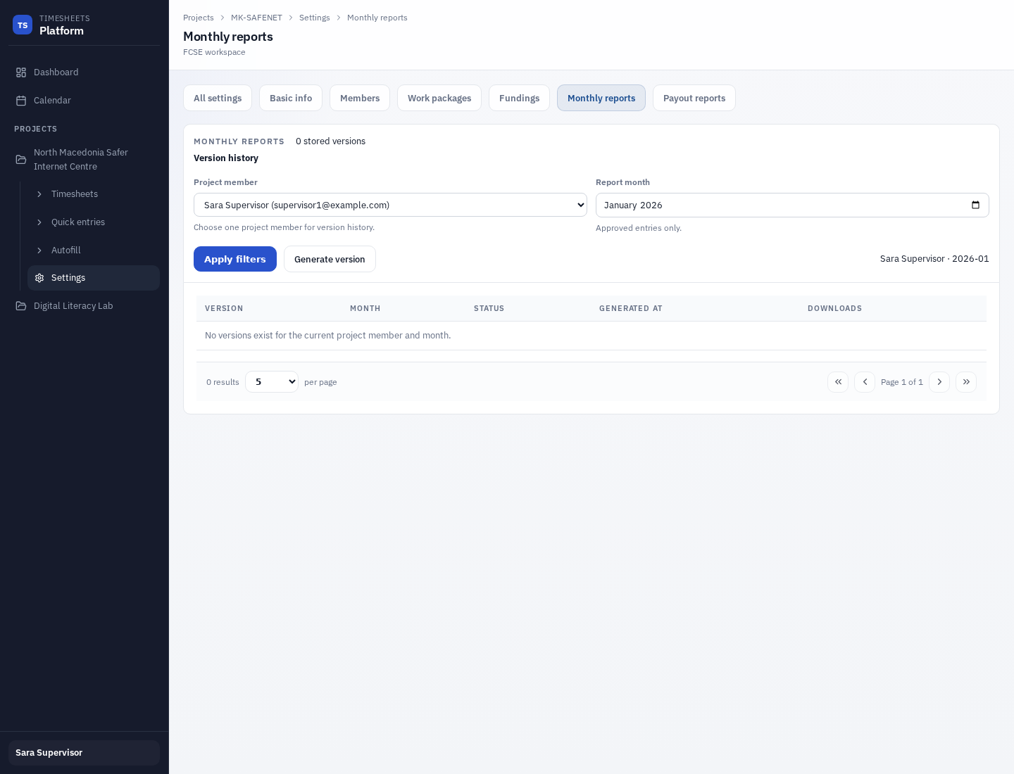 Supervisor monthly reports page