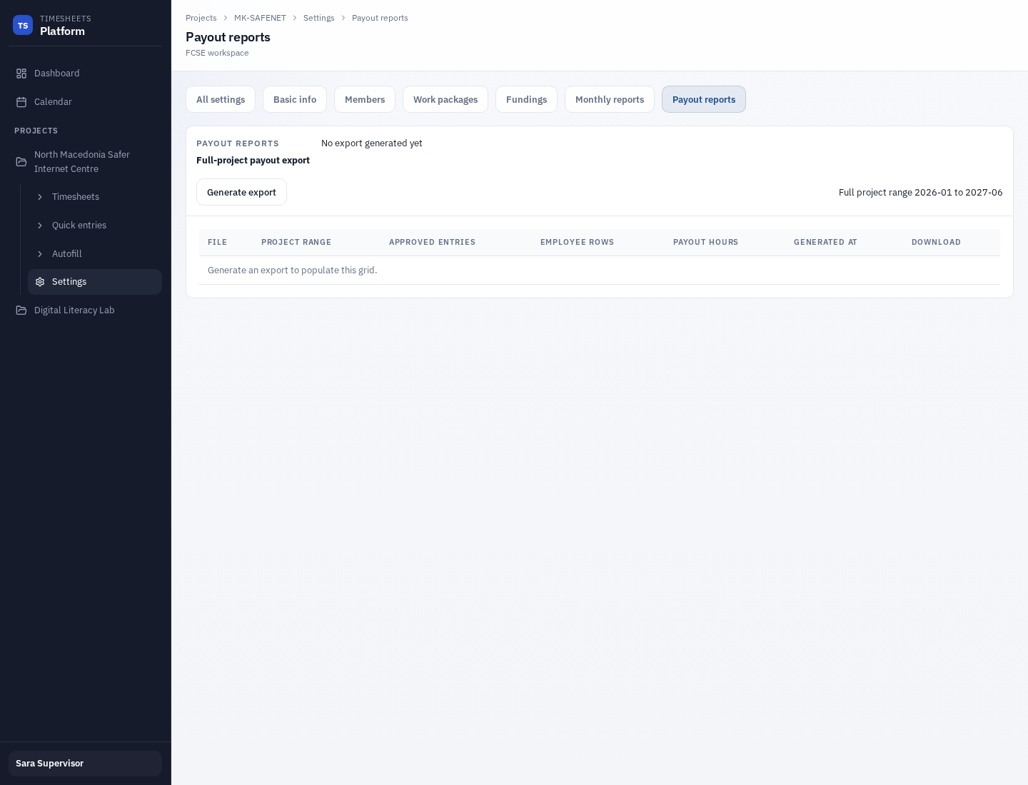 Supervisor payout reports page
